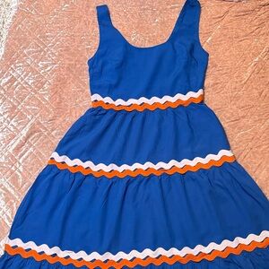 ADOR Blue Tiered Dress with Orange Ric Rac Trim